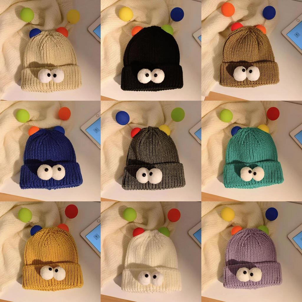 Style Hat Versatile Cute And Funny Big Eye Womens Warm Hatscaps Knitted