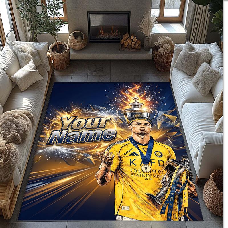 Cristiano Ronaldo Printed Crystal Velvet Rug Non‑Slip Crystal Velvet Carpet For Sofa Bedroom Indoor Home Decoration