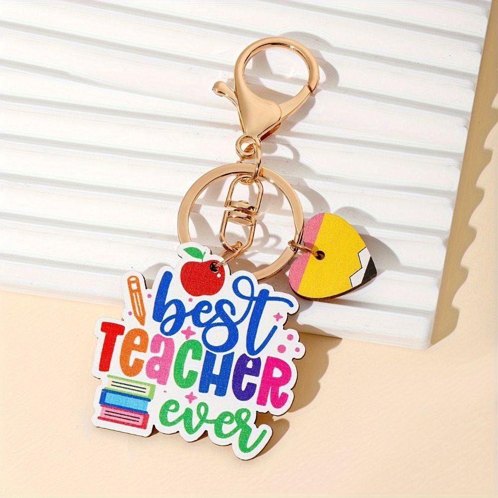 English Letter Teacher's Day Keychain Wooden Teacher Education Pendant Thanksgiving Gift