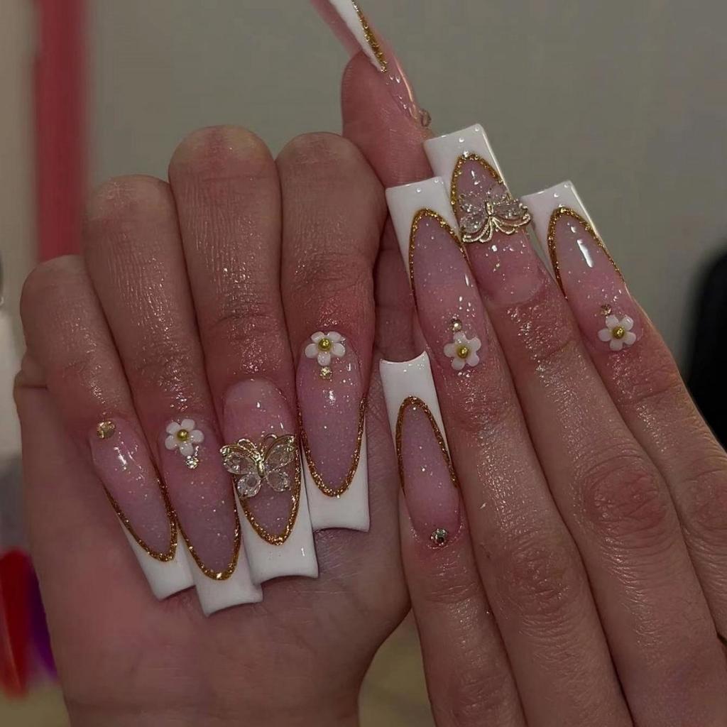 Long Wear Armor Removable Nail Piece Burst Metal Butterfly Decoration Fake Nail Press On Nails