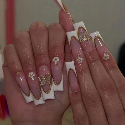 Long Wear Armor Removable Nail Piece Burst Metal Butterfly Decoration Fake Nail Press On Nails
