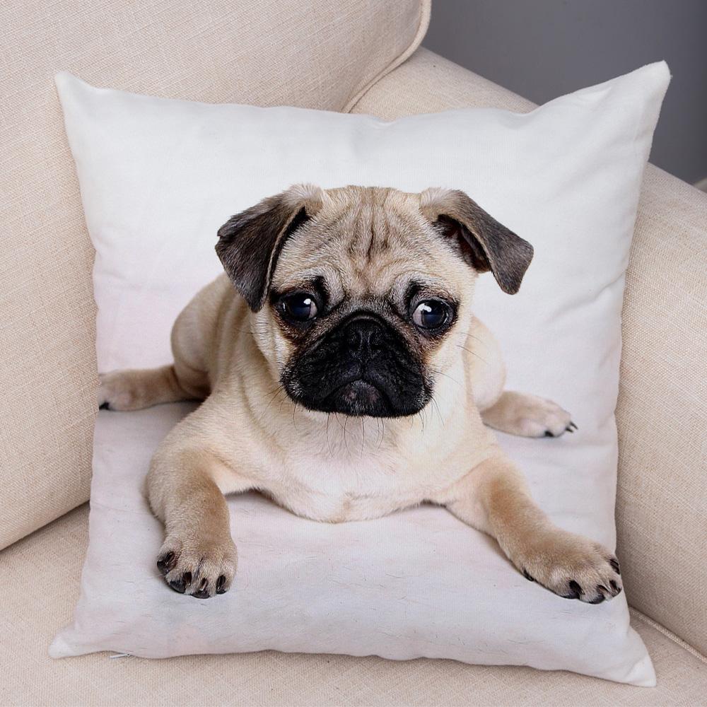 Cute Pug Dog Cushion Cover Both Sided Print Decor Pet Animal Pillowcase for Car Sofa Home Car Soft Plush Throw Pillow Case