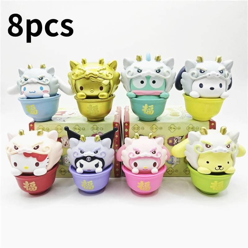 Очаровательные фигурки Sanrio из серии «Счастливый Дракон» в непрозрачных коробочках с Мелоди и Китти