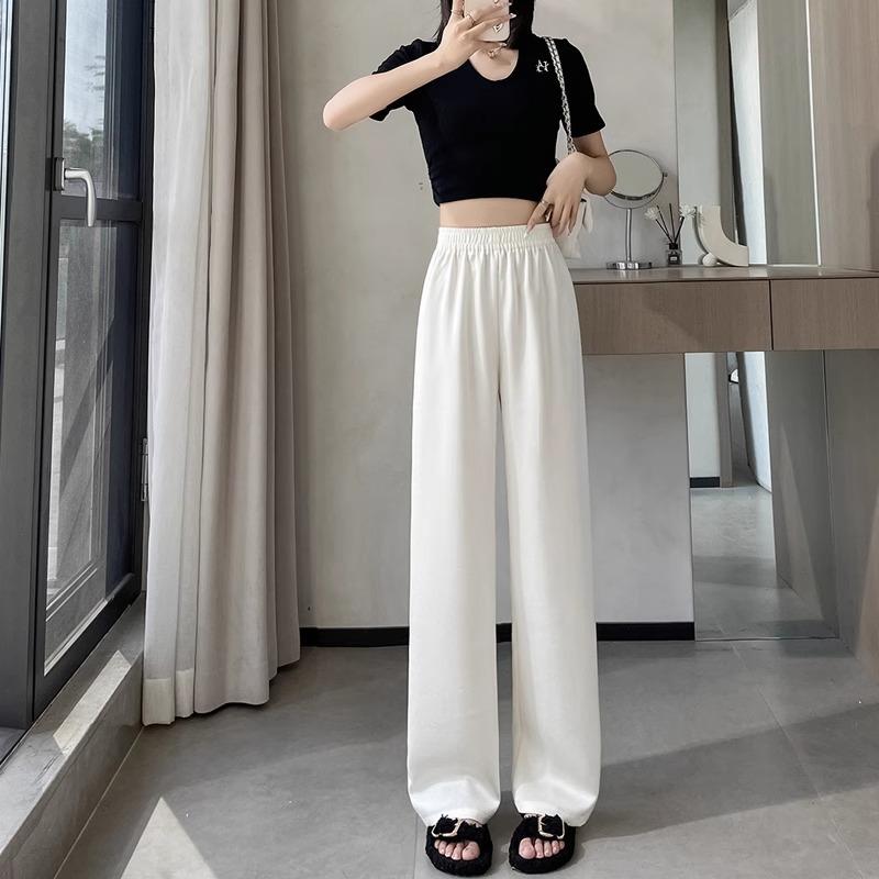 Ice Silk Wide-leg Pants for Women's In Summer Thin New Style Super Hot Drooping Lazy Style Relaxed Fit Acetic Acid Satin Straight Pants