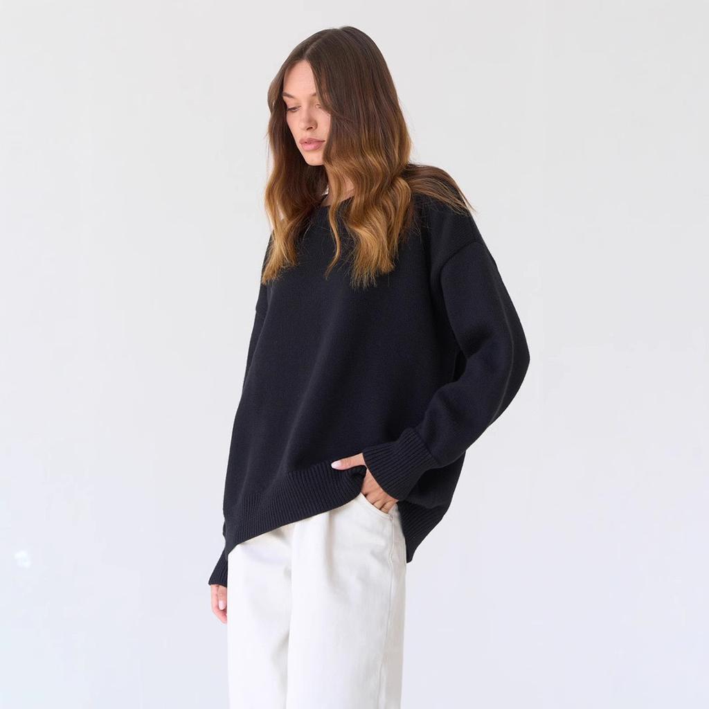 Women's Knitted Sweater Fall Winter Pullover Long Sleeve Knitted Top Women's Pullover Street Loose Sweater