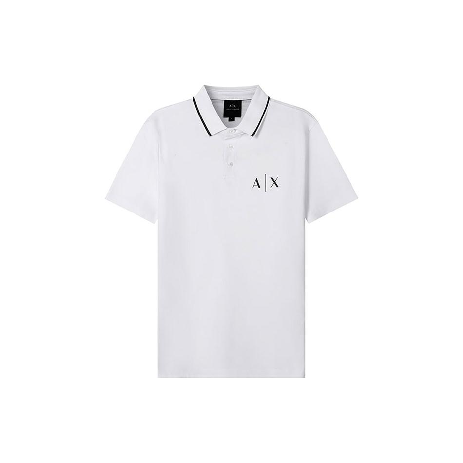 ARMANI EXCHANGE Polo Shirts Men's White Polo Collar Moderate Straight Fit 6KZFGA-ZJ4YZ-1100