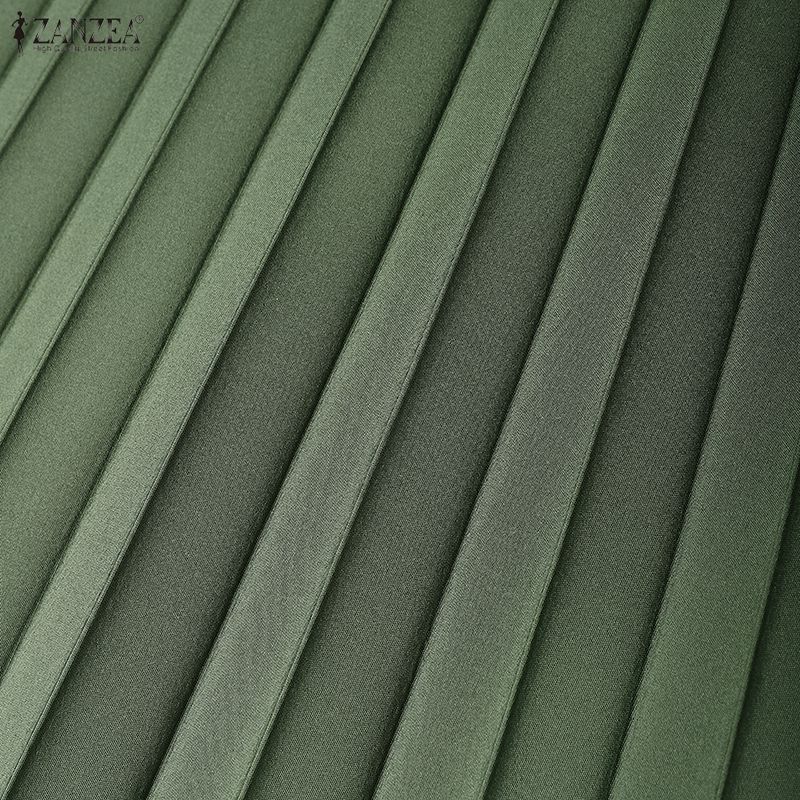 ZANZEA Dámské ležérní šaty s kulatým výstřihem, volné, s dlouhým rukávem, plisované, dlouhé