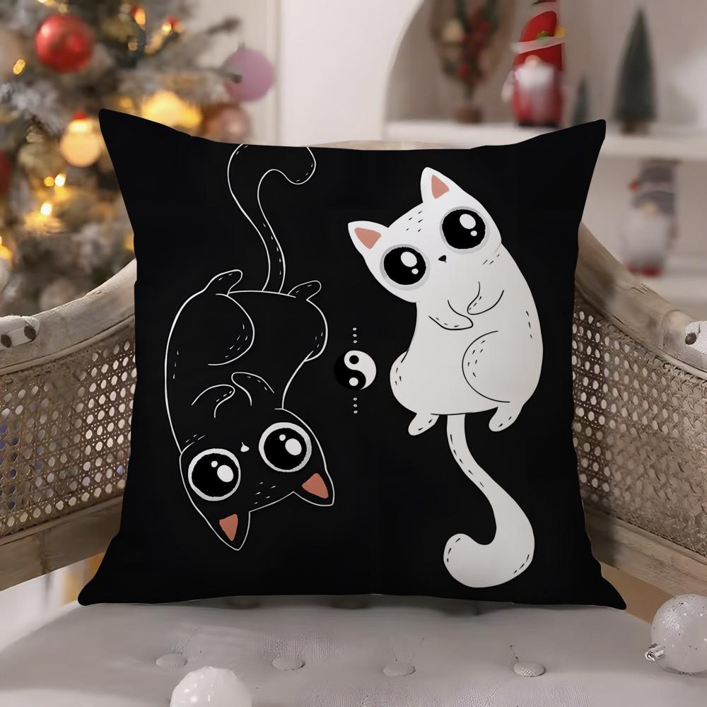 Cartoon Cat Surprise Accompanying Print Pillow Case Comfort Sofa Bed Silky Elegant Invisible Zipper Decorative Cushion Cover