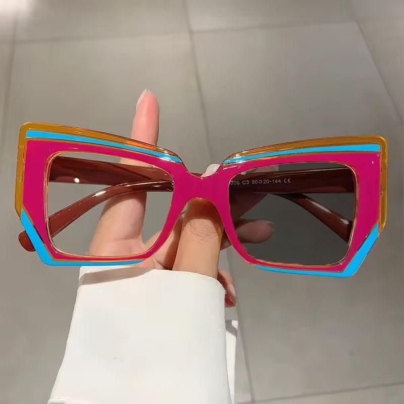 

Женские очки для чтения с большой оправой, фотохромные, ретро, защита от синего света, многоугольные, с цветными блоками, очки для пресбиопии +2.0 1.5