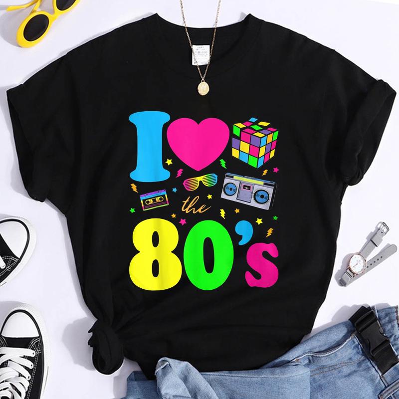 Ny Mote Jeg Elsker 80-tallet Dame Retro Mote T-skjorte Morsom Klassisk T-skjorte Dame Casual Topp