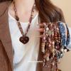 Resin Beaded Water Drop Love Pendant Necklace Niche Fashion Old Money Wind Sweater Chain Retro Temperament Versatile Necklace