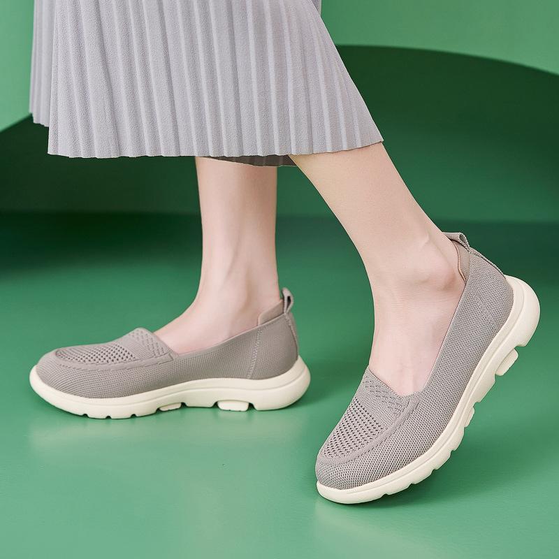 Simple Hollow Leather Single Shoes Light Mattress Anti-Slip Round Toe Flying Woven Breathable Mother Single Shoes For Women