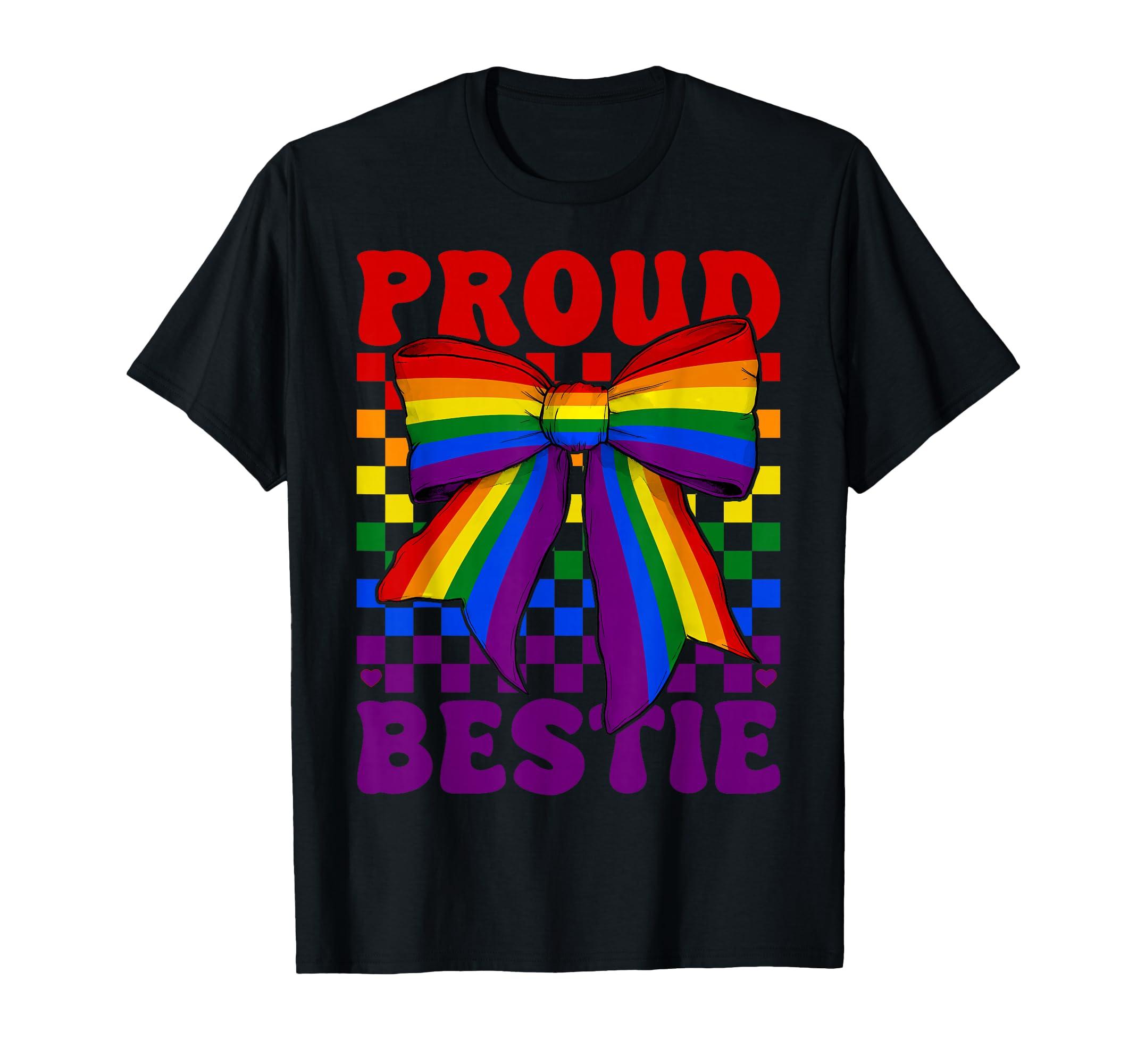 

Proud Bestie Gay Pride Flag Rainbow LGBTQ Best Friend Girl T-Shirt чорний