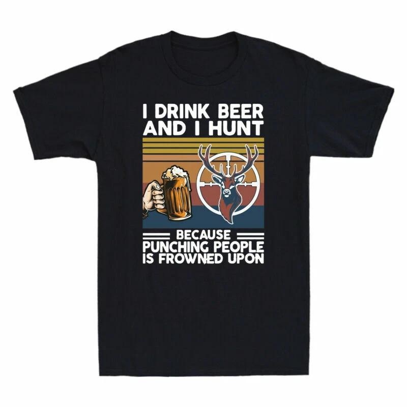 I Drink Beer I Hunt Because Punching People Is Frowned Upon Vintage Deer T-Shirt XL