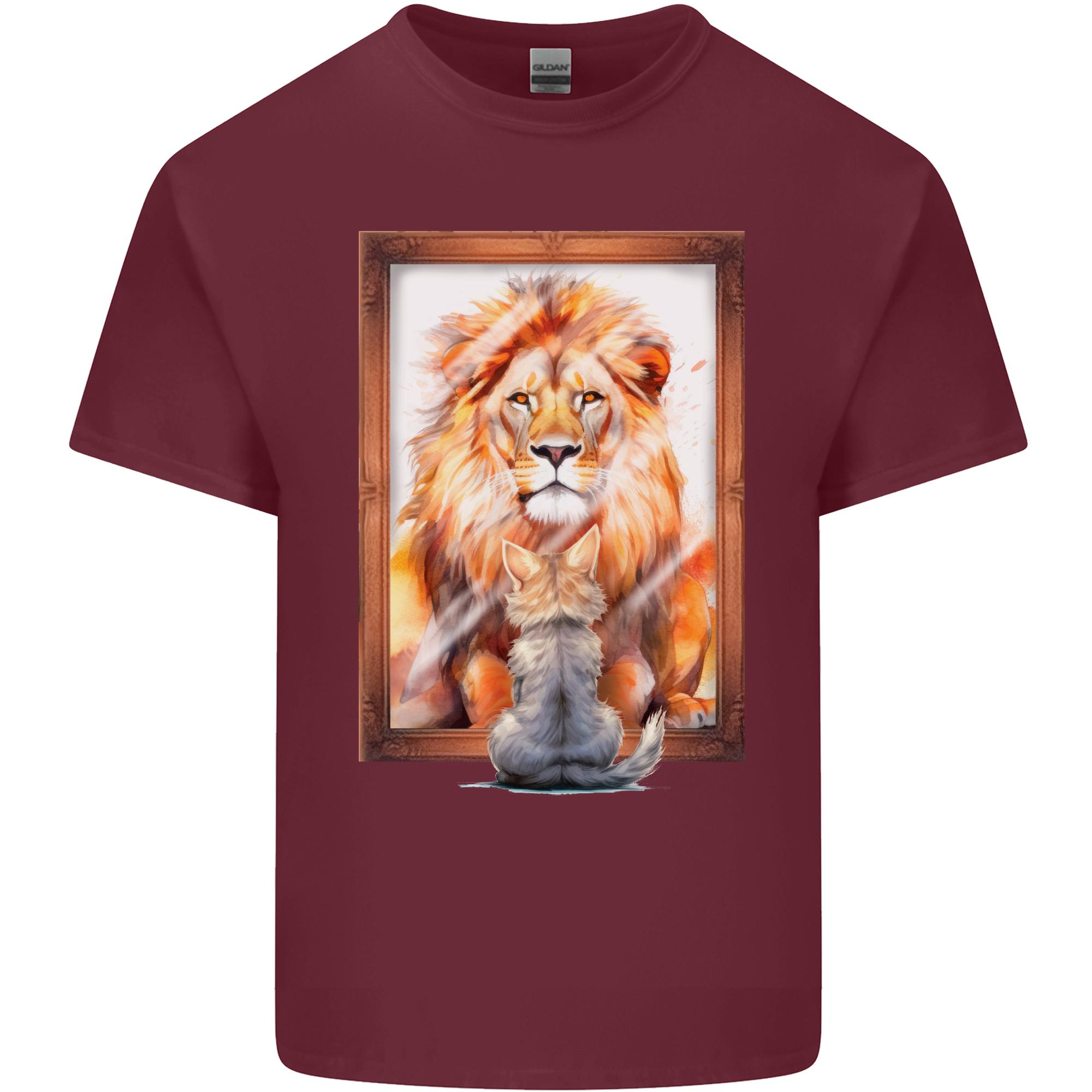 A Cat and Lion Mirror Reflection Unisexs Light Cotton TShirt S