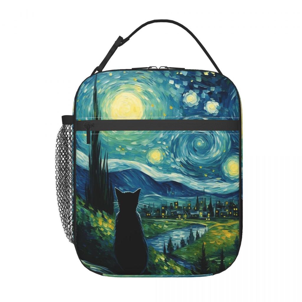The Black Cat Looks At The Starry Sky Insulated Lunch Bag for Women Cooler Thermal Food Box Tote Leakproof Lunch Boxes Container