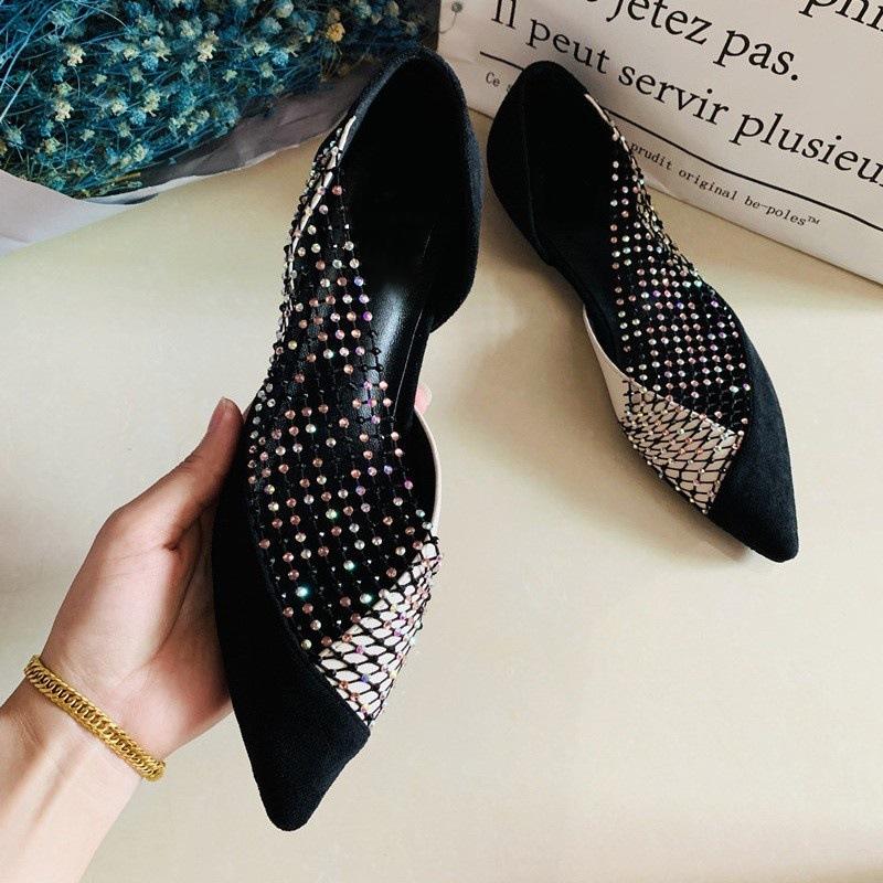 

Internet celebrity fashion women s shoes 2025 summer and autumn new sexy side empty flats women s pointed head bag head rhinestone hollow shoes 40 чёрный