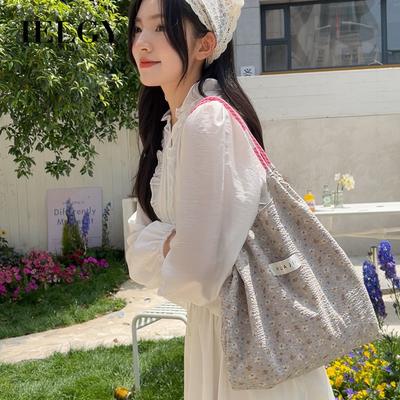Korean Style Small Floral Tote Bag, Versatile Out-of-street Large-capacity Shoulder Canvas Bag