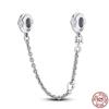 Real 925 Silver Stars & Moon Sunflower Safety Chains Spacer Beads Charms Fit Qikaola 925 Bracelets DIY Jewelry