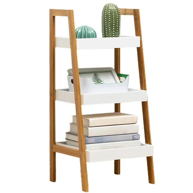 Bathroom Standing Shelf Bathroom Vanity Floor Standing Shelf Storage Bamboo Ladder Bookshelf 4 Tier Shelf Wood Organizer Rack