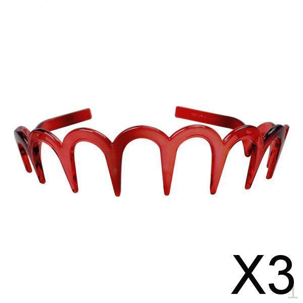 3xShark Tooth Hairband Zig Wave Headbands Non Slip Red for Sports Gym Women