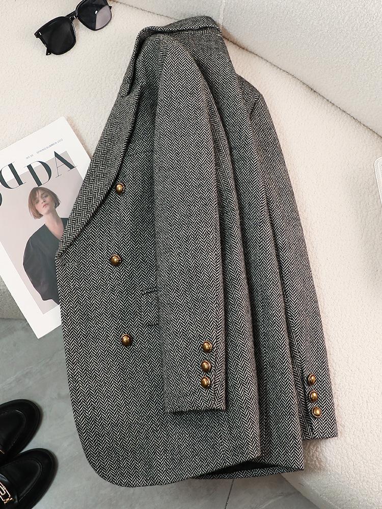 Femmes Automne Hiver Veste de Costume Motif Mot Blazer Manteau Tempérament Féminin Design Cool Hauts Uniques pour Dames