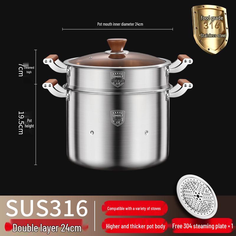 316 Stainless Steel Large Capacity Stock Pot for Stewing, Broiling, and Steaming, Food-Grade and Integrated Molding Design.