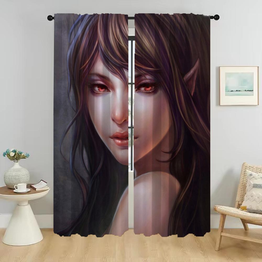 Home Interior Curtains for Living Room Curtain Female Elf Halloween Decoration Partition Tulle for Bedroom Shades Kitchen Camera