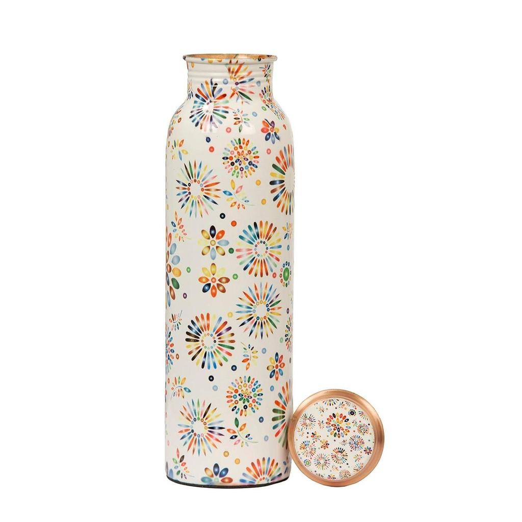 Copper Designer Water Bottle | Leak Proof Protection | Ayurveda and Yoga Health Benefits (1000ml, Rainbow Design, Pack of 1)