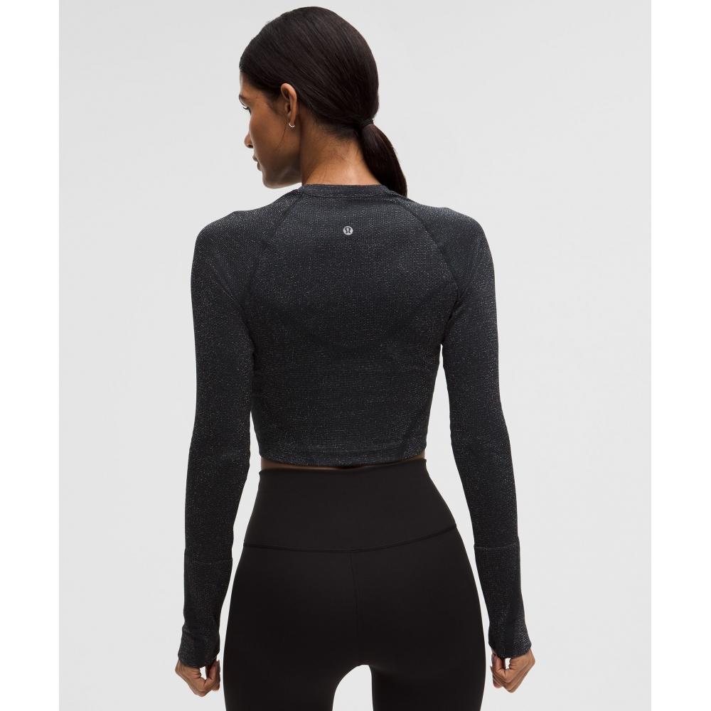 Lululemon Swiftly Tech Cropped Long Sleeve Shirt 2.0  Sparkle Black Rainbow Lurex