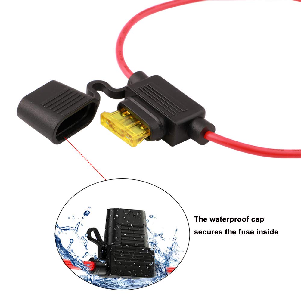 FULARR® 5pcs Premium ACU Medium Car Waterproof In-Line Fuse Holder, 16 AWG Wire Harness,