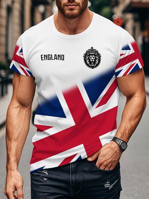 2026 Nouveau T-shirt Homme Design Imprimé Motif Drapeau UK Texture Numérique Pas Texturé Haut Mode Couleurs Rouge Blanc Bleu