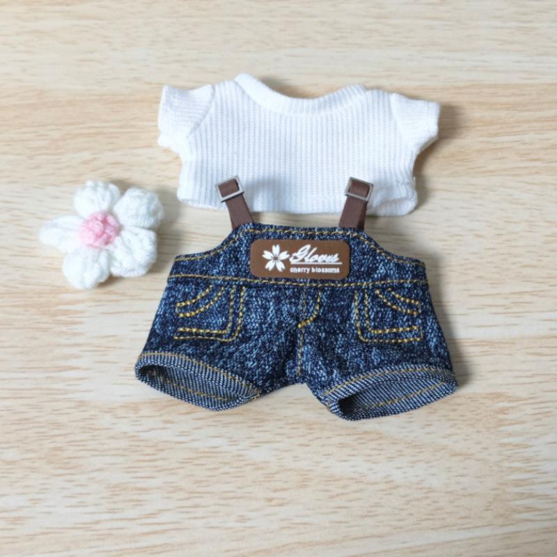 17CM Denim Labubu Doll Overalls for First & Second Generation - Trendy Vinyl Replacement Outfit