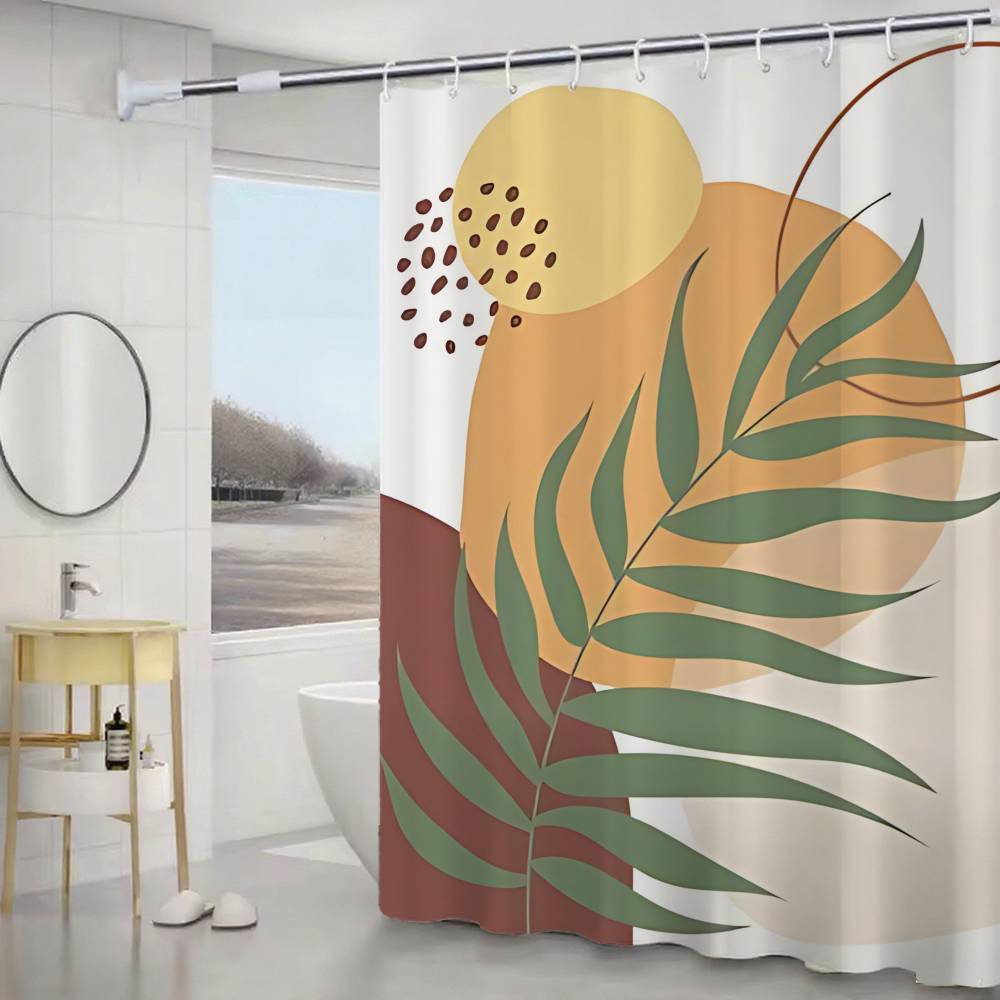 Orange Bohemian Leaves Shower Curtain, Bathroom Decorative Shower Curtain, Waterproof Curtain With Hooks