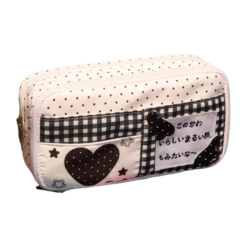 Polka Dot Zipper Pencil Pouch Patchwork Style Pen Storage Bag  Everyday Storage