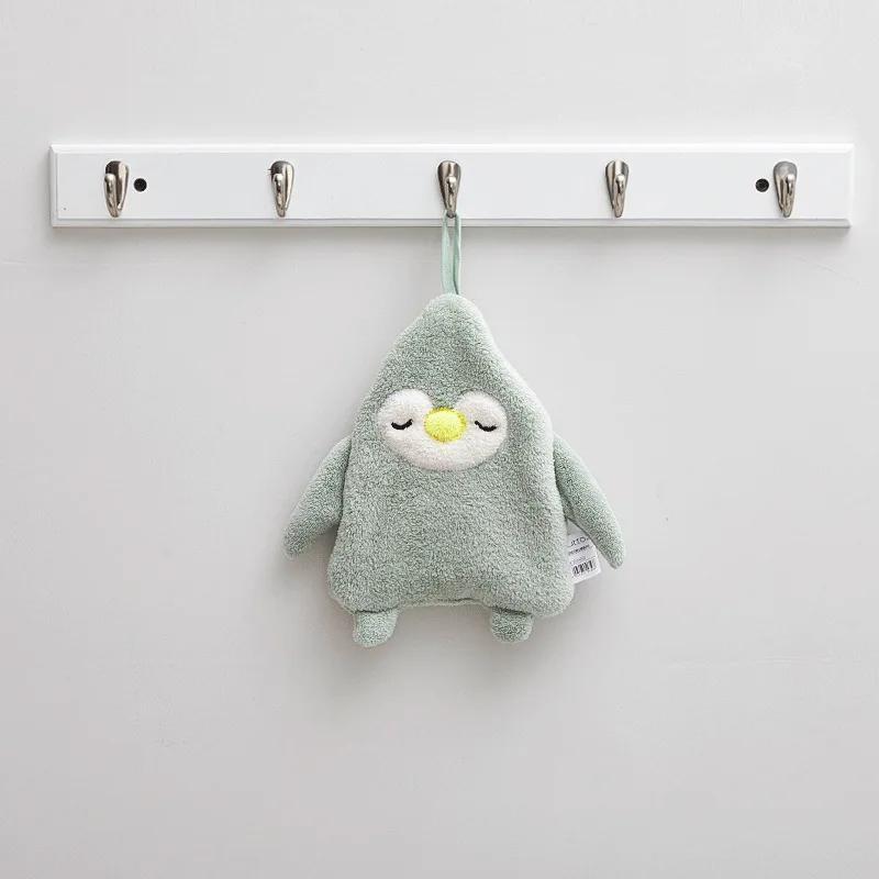 

1Pc Cute Cartoon Penguin Hand Towel Soft Coral Velvet Absorbent Hanging Home Kitchen Cloth Kids Gift 24x17cm зелений