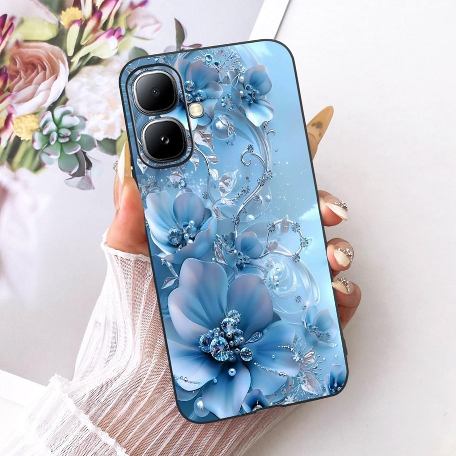 For Infinix Smart 20 4G Case New Fashion Flower Pattern Soft Black Silicone Phone Cover For Infinix Smart 20 Bumper Smart20 Para