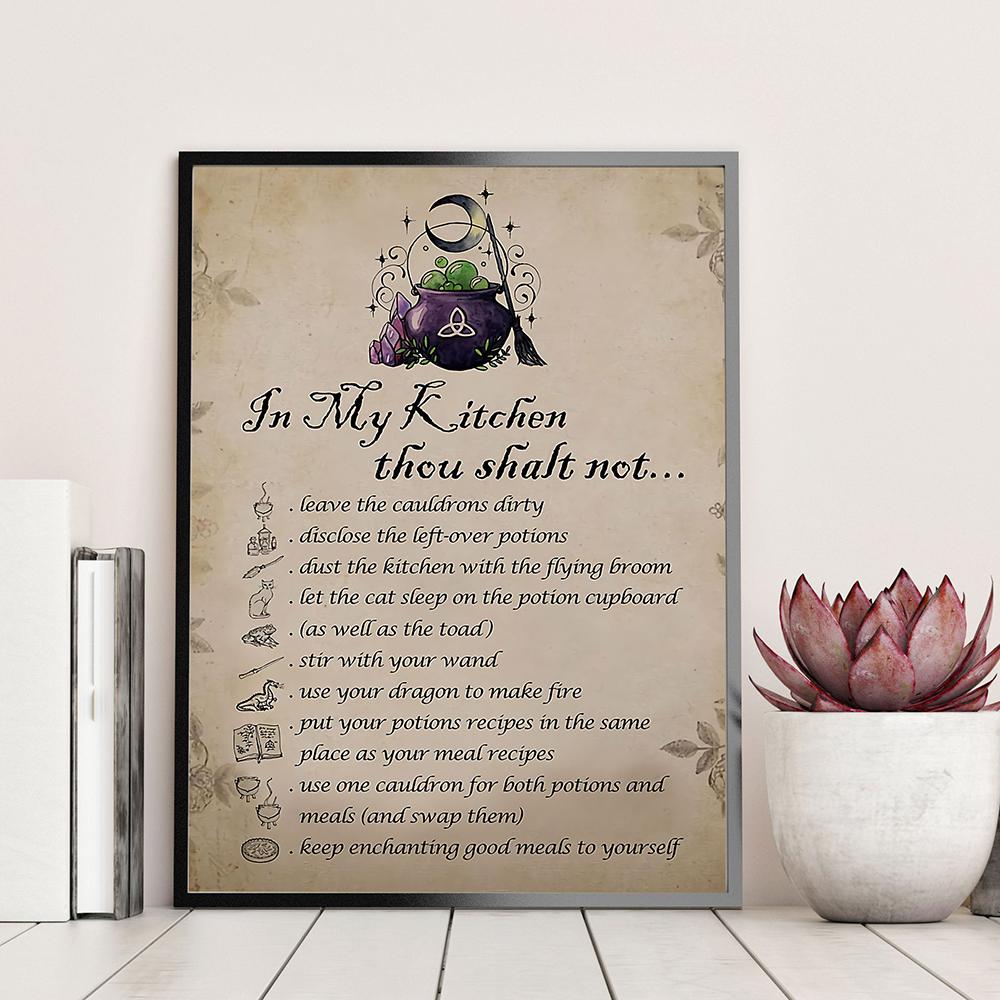 V mé kuchyni nemůžete čarodějnici Plakát Legrační čarodějnice Kouzelná severská nástěnná malba Obraz na plátně Obývací pokoj Nástěnná malba Domácí dekorace Bezrámové