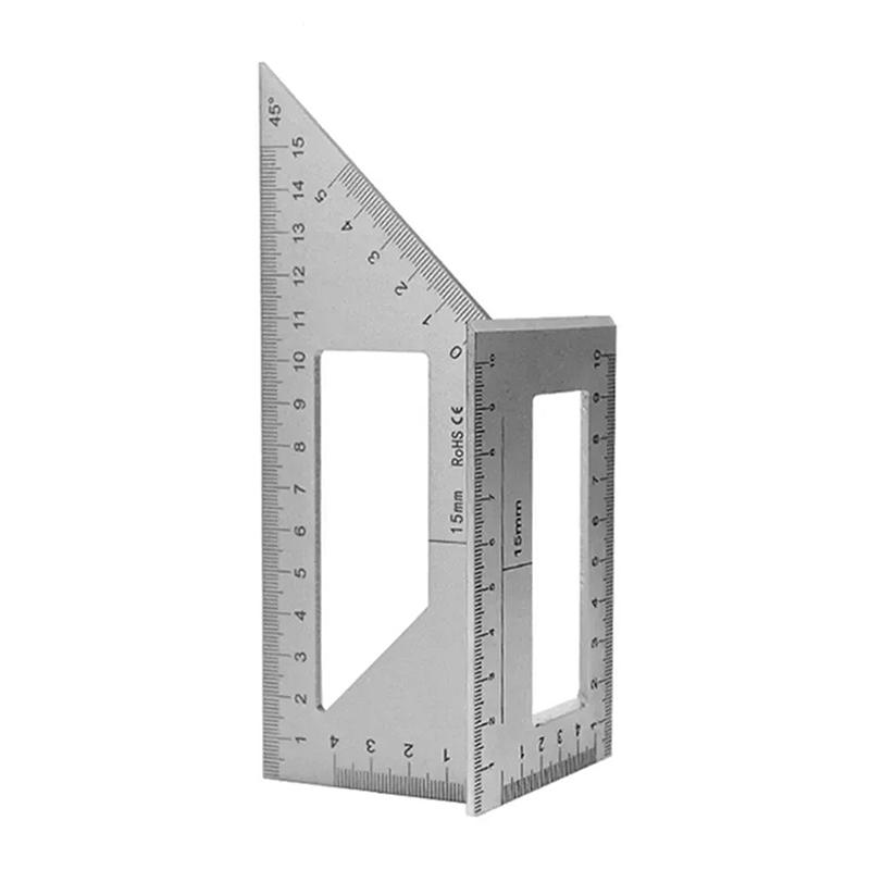 

Многофункциональная угловая линейка 45 90 градусов из алюминиевого сплава точная деревообрабатывающая квадратная угловая линейка Маркировочный калибр плотницкий инструмент серебряный