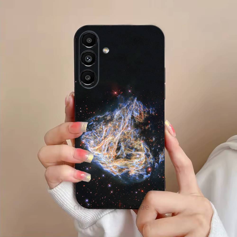 Moon Galaxy Universe Phone Case For Samsung S25,24,21,22,23,S30,Ultra,S20,Plus,Fe,Lite,Note,S10,S9,Black Soft Shell