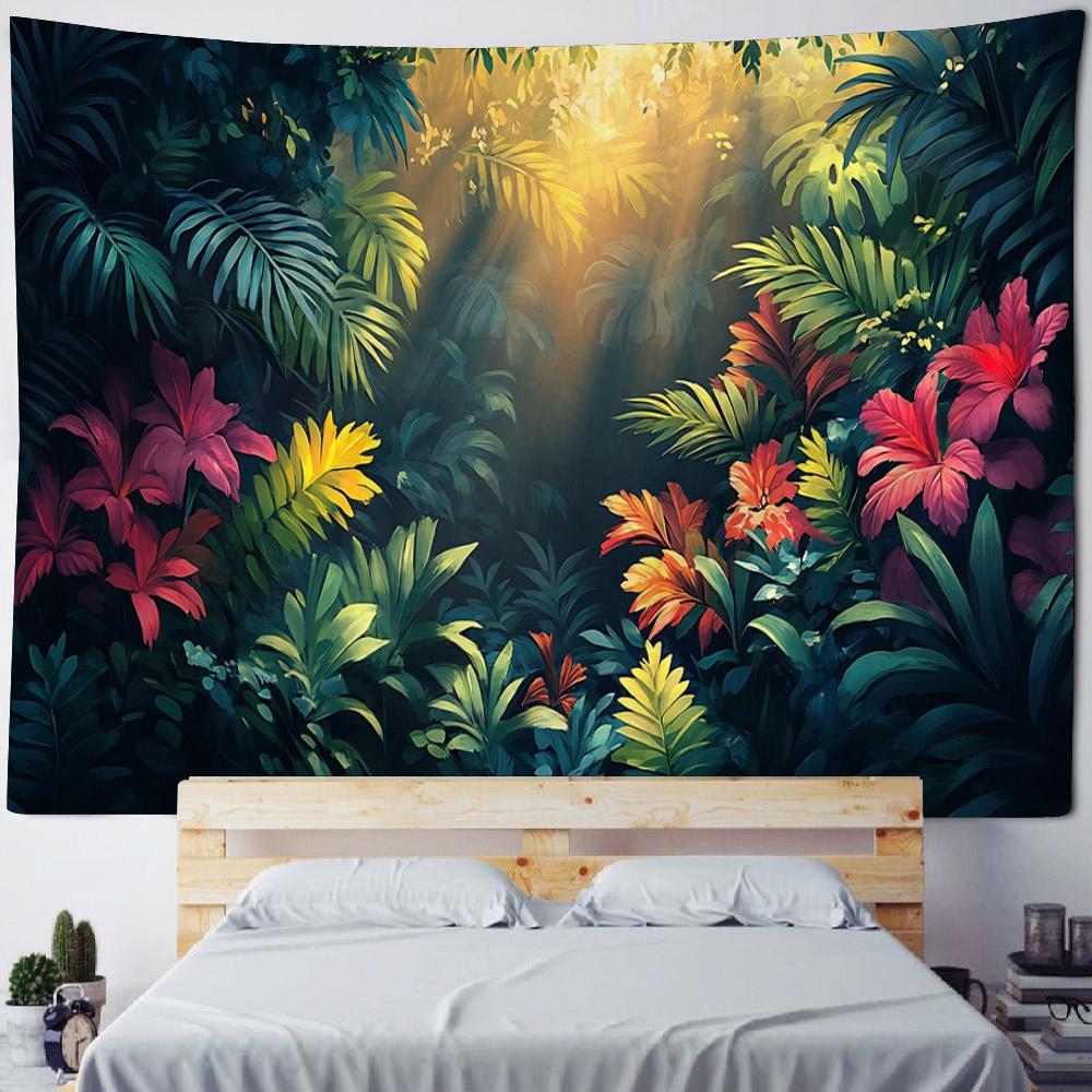 Bohemian Style Tapestry, Tropical Plant Art Wall Hanging, Psychedelic Home Background Decoration, Available In Various Sizes