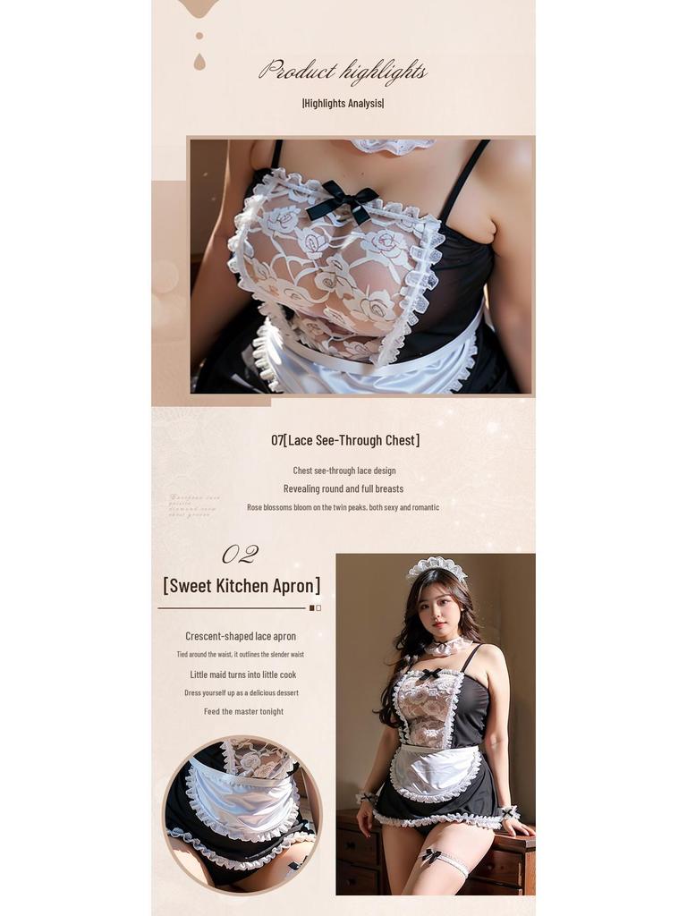 Feimu Rose Spitze Sexy Dienstmädchen Kostüm Set: Große Größe Hüfthoch Lingerie 20er-Pack