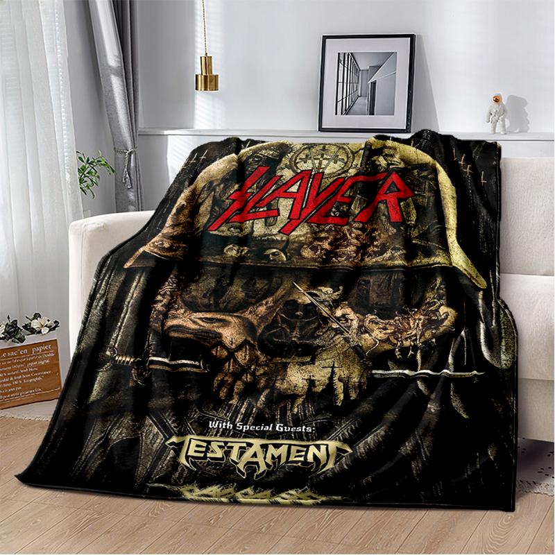 3D Retro Band Slayer Heavy Metal Rcck Sign Blanket,Soft Throw Blanket for Home Bedroom Bed Sofa Travel Cover Kid Gift