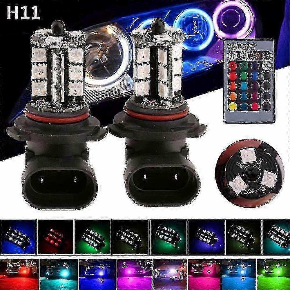 AURA 2 Pcs 9006 H4 Hb4 H7 H8 H9 H11 Universal Auto Rgb Atmosphere Lamp 5050 Led Lights Car Products Accessories With Remote Control