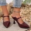Fashion Burgundy Matte Leather Slippers Slip On Sexy Pointed Toe Stiletto Thin High Heel Straps High Heels Solid Handmade Fashion Shoes