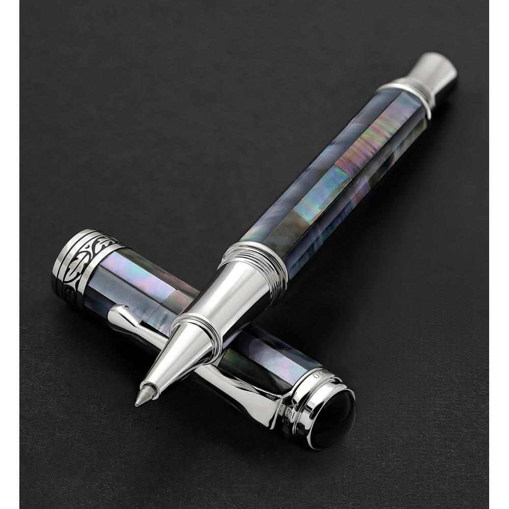 Xezo Fine Point Rollerball Black Mother Of Pearl Platinum Plated Serialized