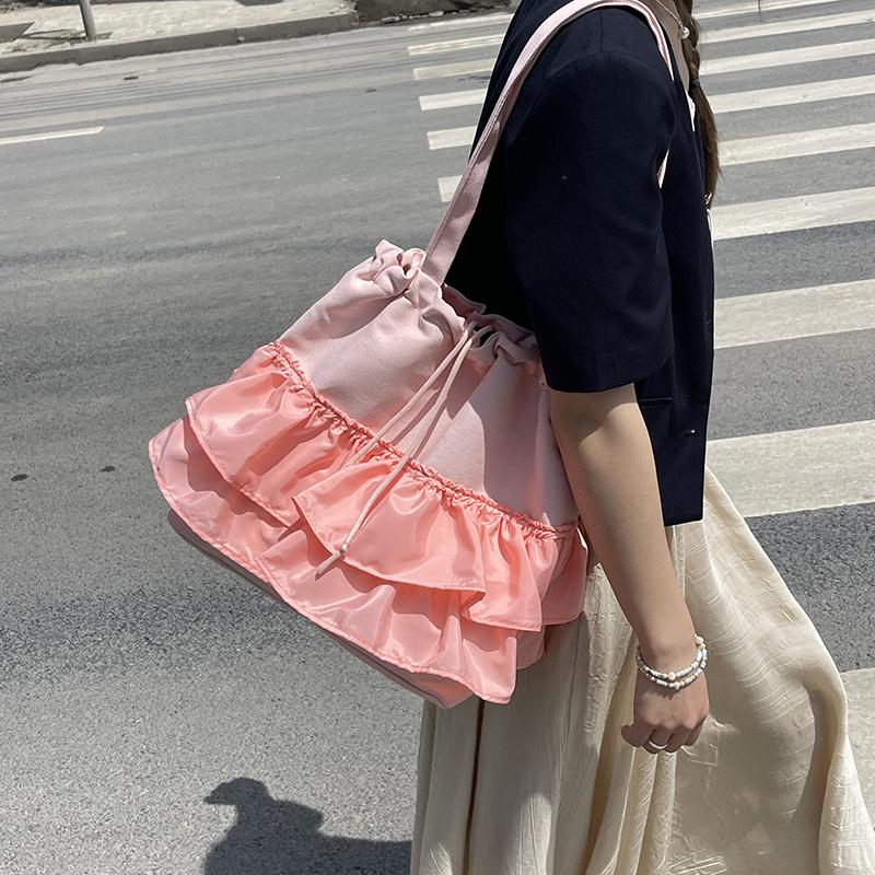 2026 New Fresh Style Canvas Women's Bag with Cake Skirt Design Casual Single Shoulder Princess Skirt Cloth Bag Fashionable