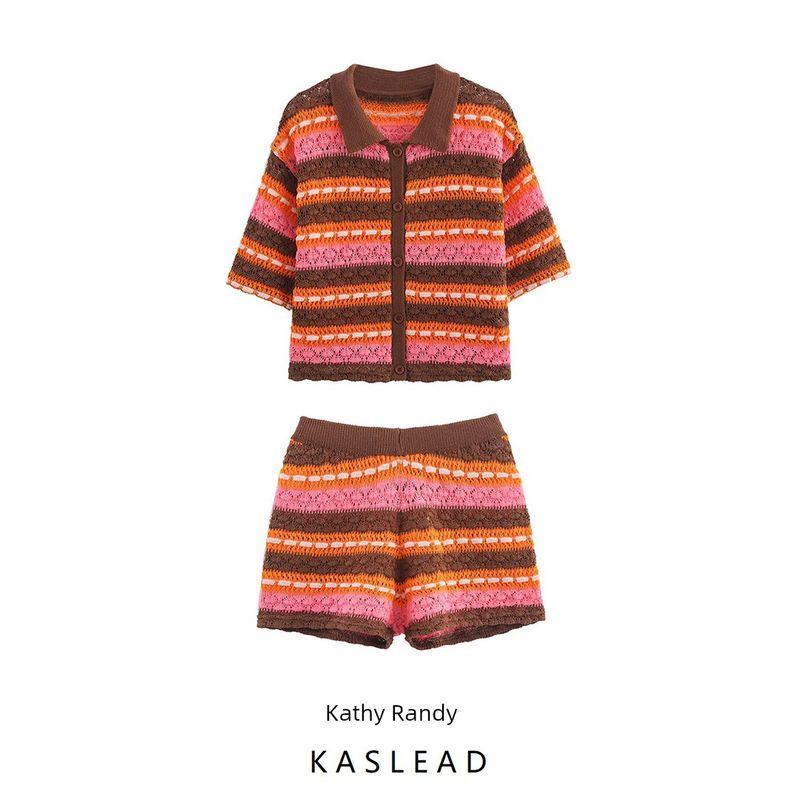 Kaslead New Women Clothes Western Style Jacquard Short Sleeve Top Leisure Shorts 5063803 5063804