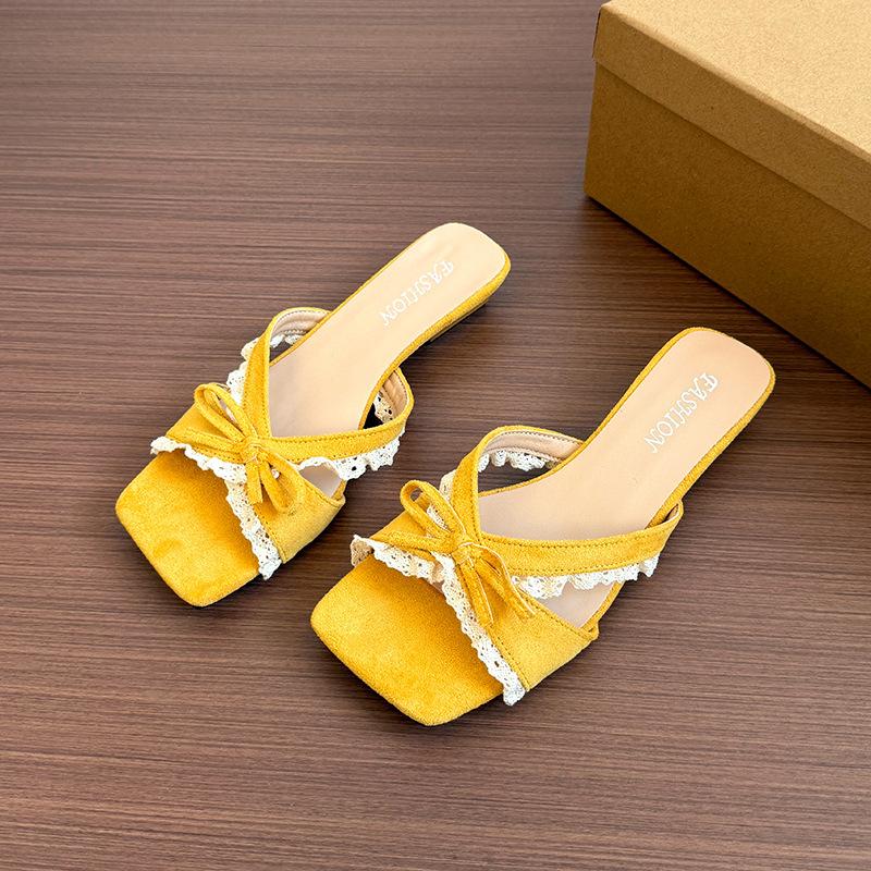 2025 summer new gentle fairy low heel cool slippers women's casual with skirt bow open toe fashion women's shoes
