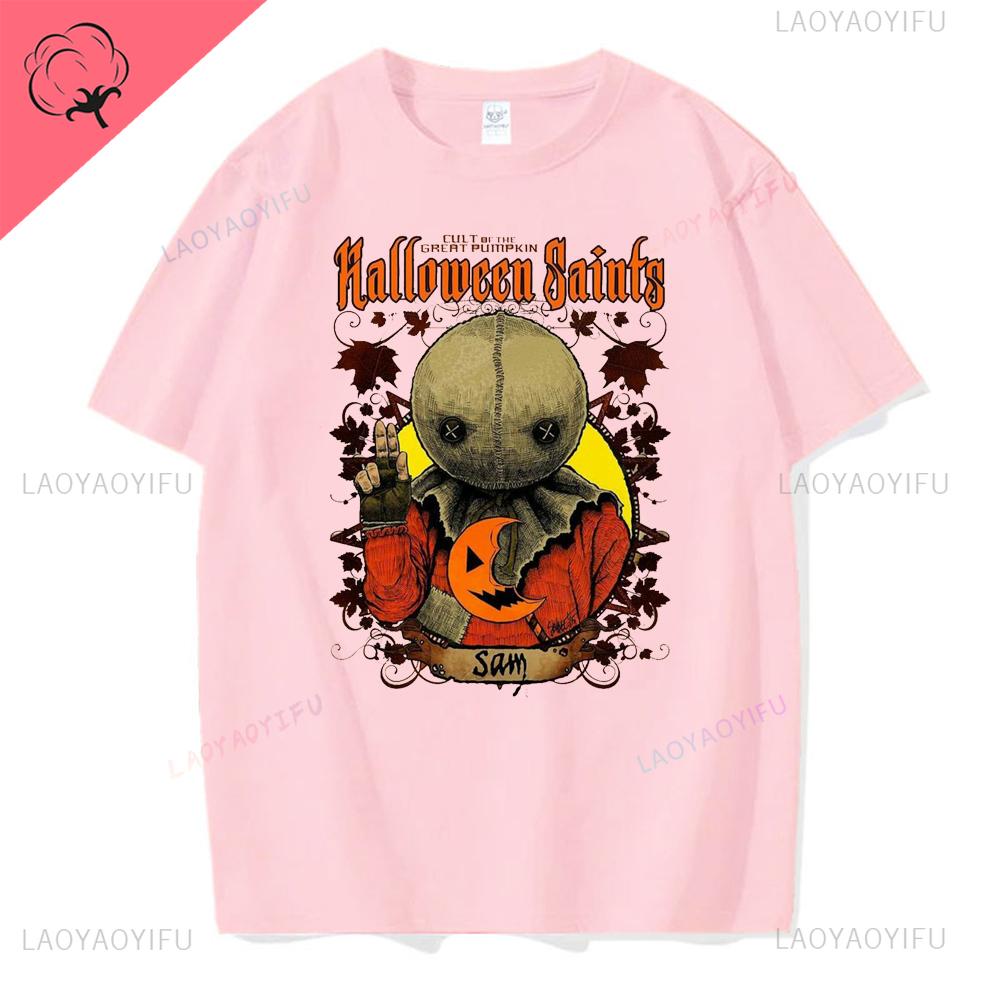 Retro Halloween Pumpkin Cotton T-shirt Men Women Autumn Spooky Season Holiday Top Tee Shirt Funny Halloween Party Tshirt